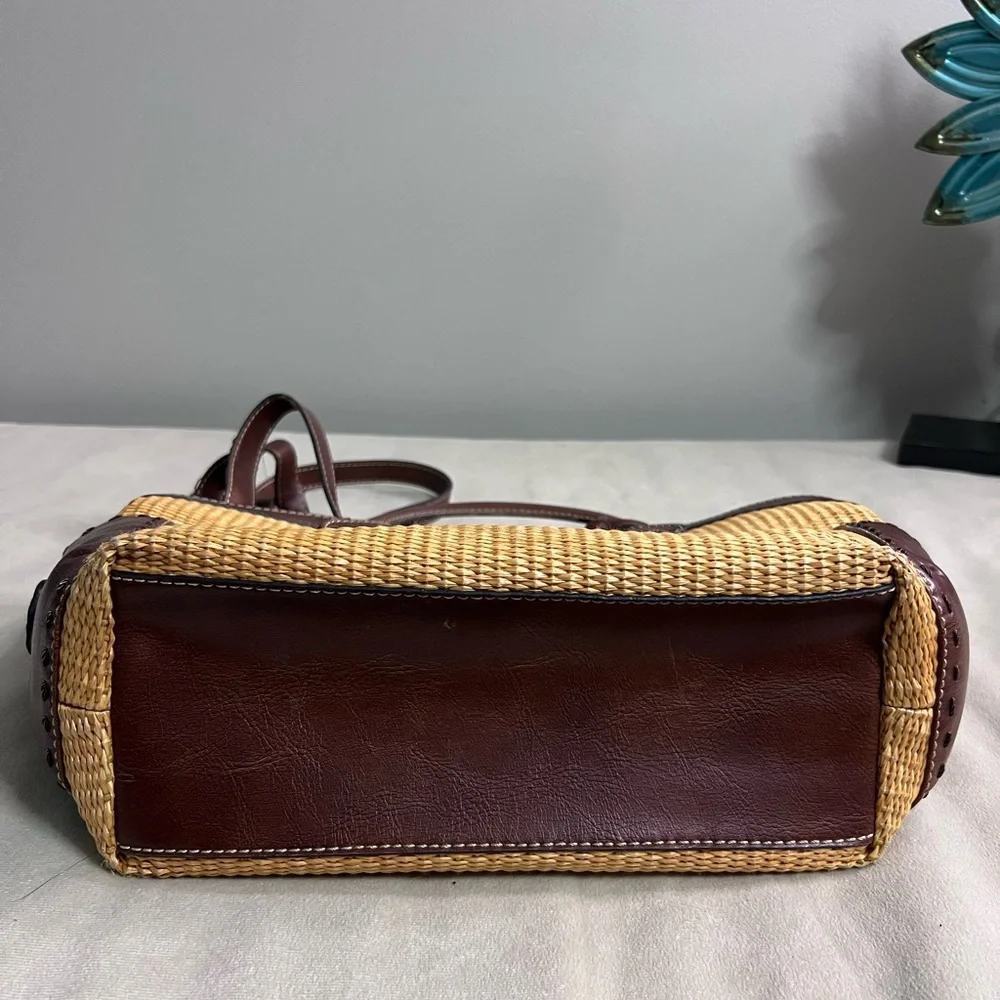 🤎✨ Fossil Woven Straw & Leather Satchel 👜🌾 Key Charm • Crossbody Strap